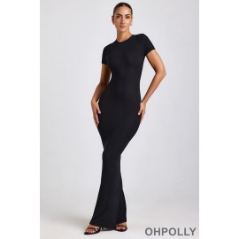 Oh Polly sizing - Ribbed Modal Maxi Dress in Black